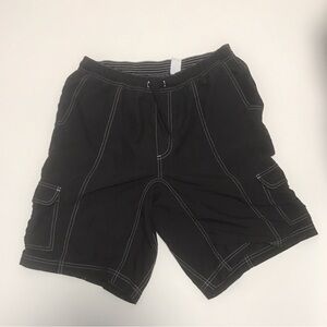 Black Cargo Shorts with White Stitching